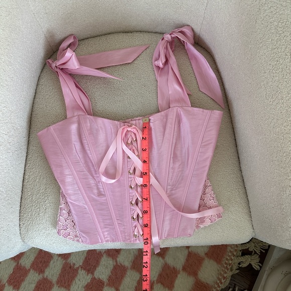 NWT LoveShackFancy Azina Lace Front Tie Shoulder Bustier Top - Ballerina Pink - Picture 12 of 16